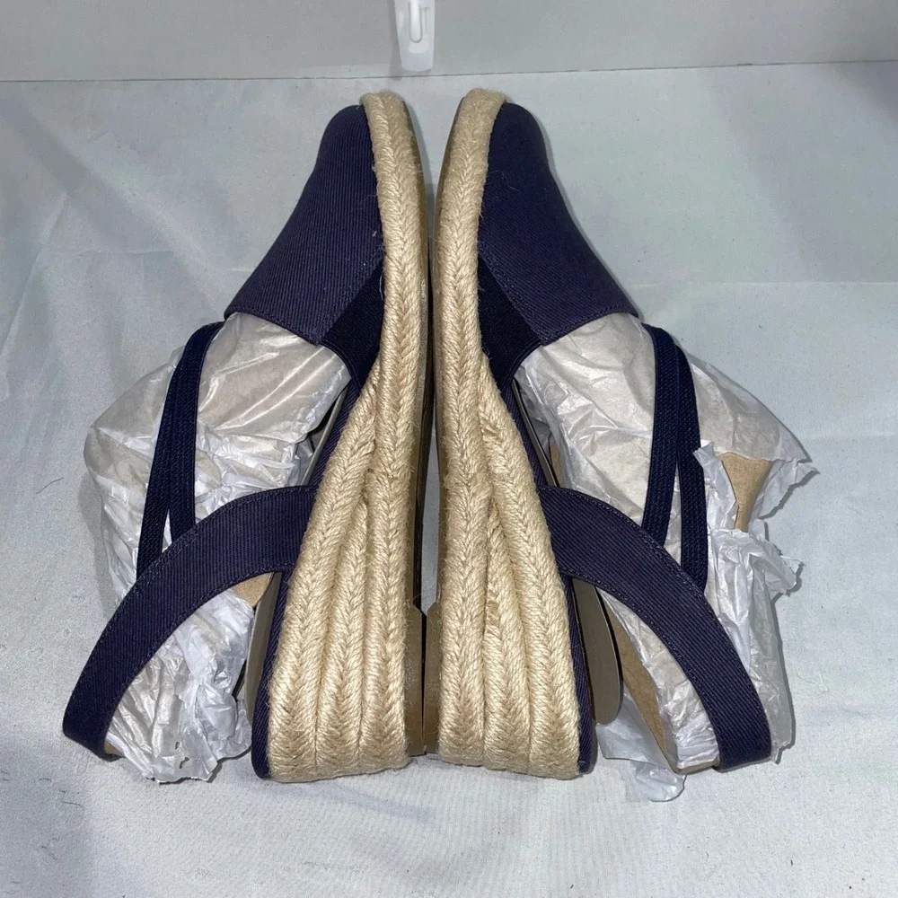 LifeStride Katrina 2 Navy Blue Espadrille Wedge Sandals Womens 10W Wide
